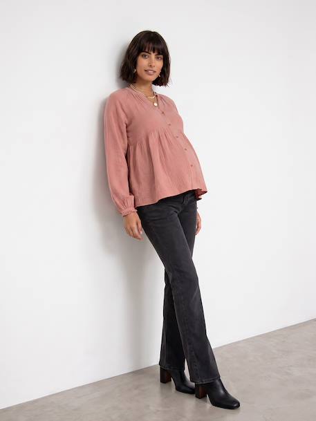 Blouse in Organic Cotton Gauze* for Maternity & Nursing dusky pink+sage green 
