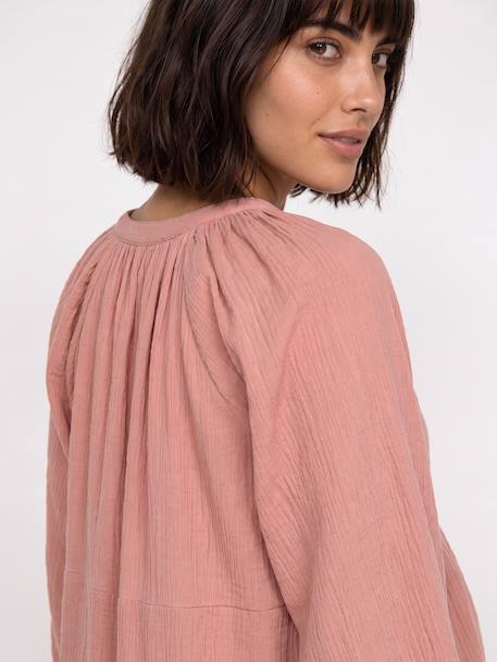 Blouse in Organic Cotton Gauze* for Maternity & Nursing dusky pink+sage green 
