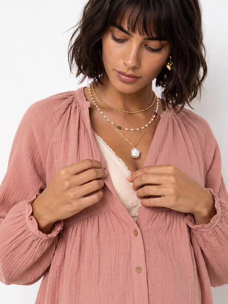 Blouse in Organic Cotton Gauze* for Maternity & Nursing dusky pink+sage green 