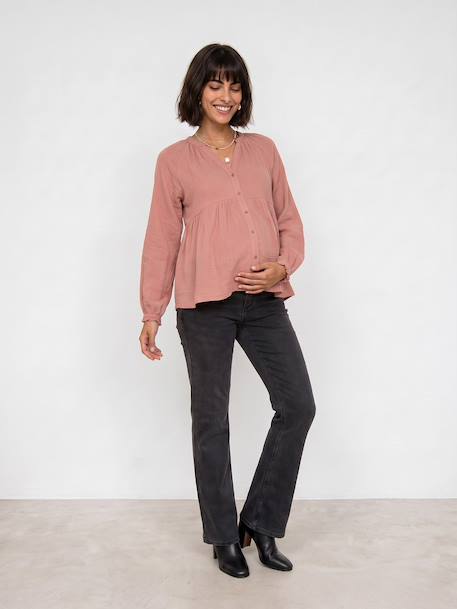 Blouse in Organic Cotton Gauze* for Maternity & Nursing dusky pink+sage green 