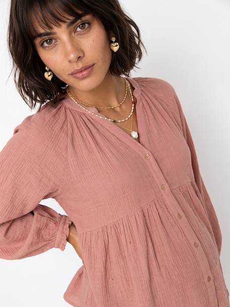Blouse in Organic Cotton Gauze* for Maternity & Nursing dusky pink+sage green 