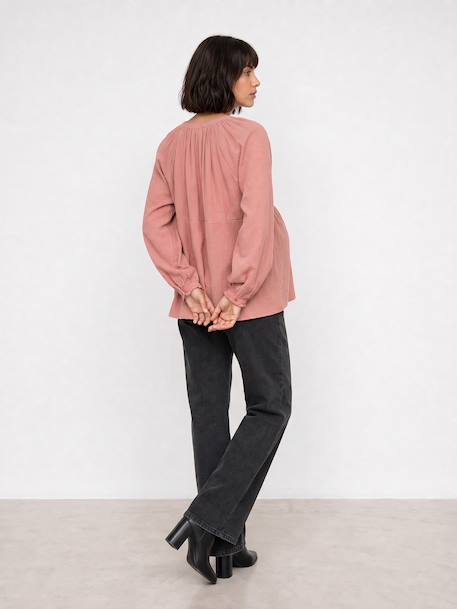 Blouse in Organic Cotton Gauze* for Maternity & Nursing dusky pink+sage green 