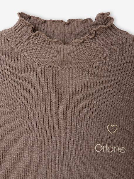 Knitted roll-neck top for girls plum+taupe 