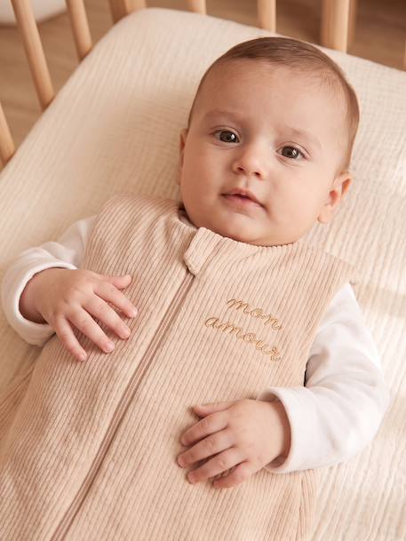 Corduroy baby sleep bag clay beige+sage green 