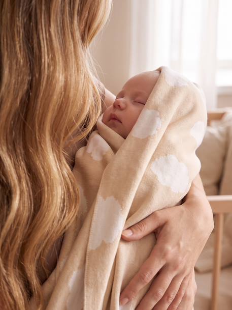 Jacquard cotton baby blanket beige 