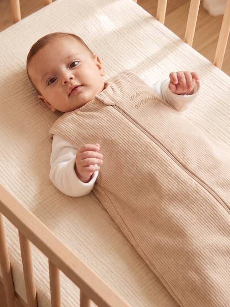 Corduroy baby sleep bag clay beige+sage green 