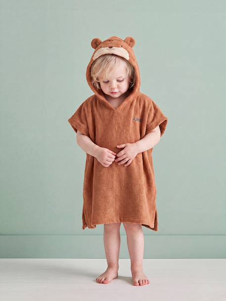 Baby hedgehog towelling poncho rust 
