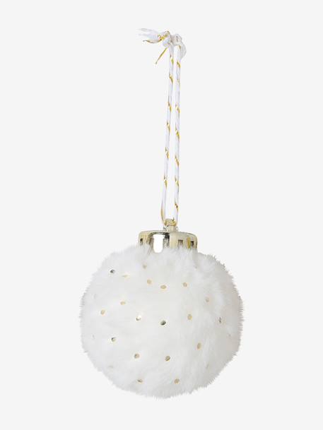 Pack of 10 faux fur baubles beige 