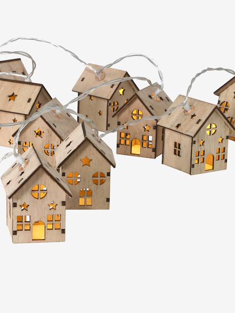Wooden house LED fairy lights beige 