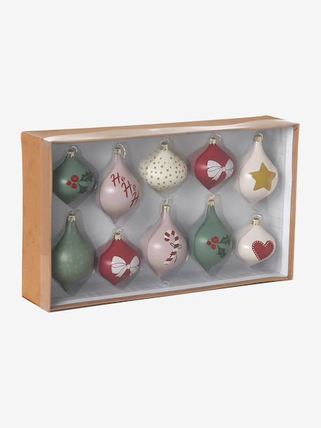 Pack of 10 Christmas tree baubles multicoloured 
