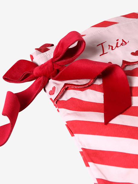 Striped Christmas stocking with scalloped trim red 