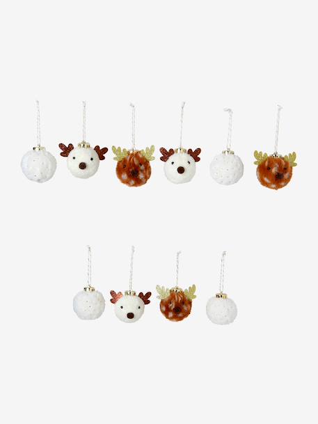 Pack of 10 faux fur baubles beige 