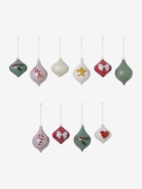 Pack of 10 Christmas tree baubles multicoloured 