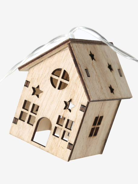 Wooden house LED fairy lights beige 