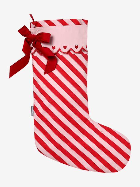 Striped Christmas stocking with scalloped trim red 