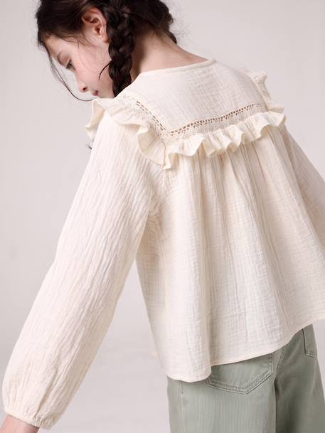 Long-sleeved shirt for girls rosy+slate blue+vanilla 