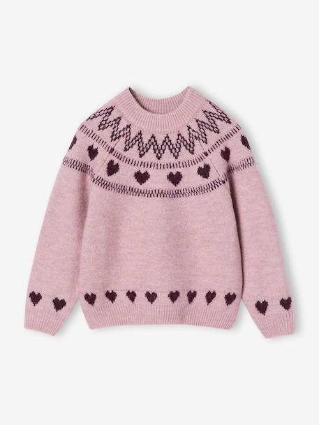 Knitted jumper Jacquard with long sleeves for girls pale pink+sage green 