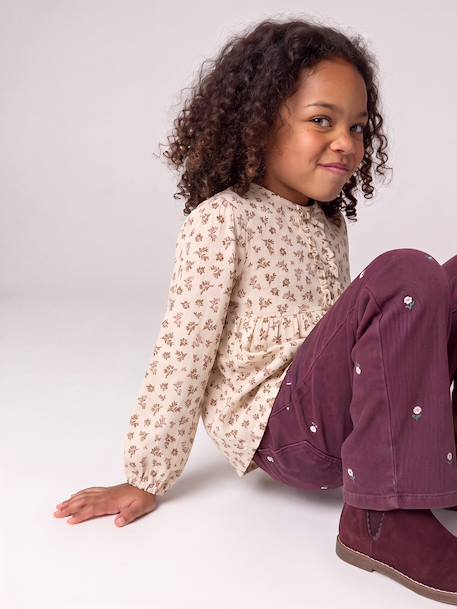 Long-sleeved blouse for girls blush+ecru 