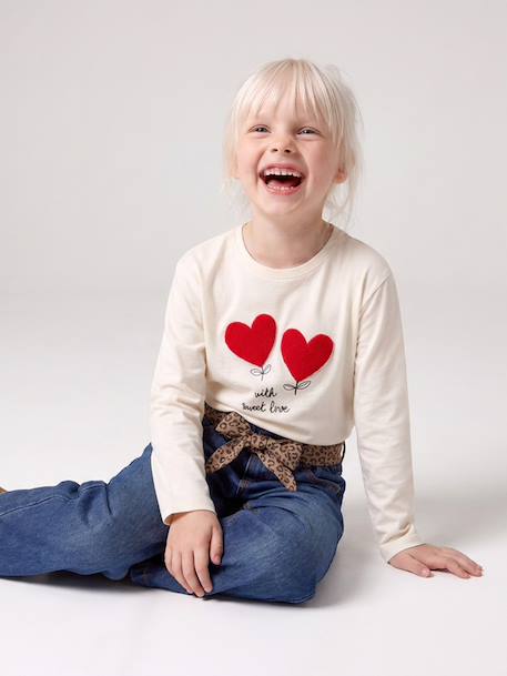 Long-sleeved T-shirt for girls ecru+rosy 
