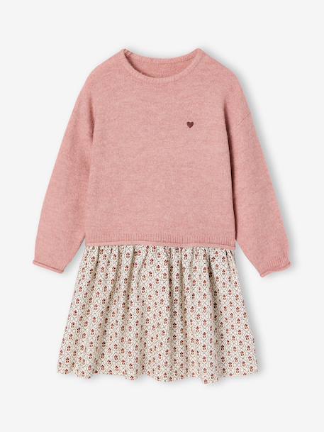 2-in-1 long-sleeved dress for girls plum+rosy 