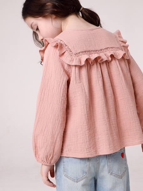 Long-sleeved shirt for girls rosy+slate blue+vanilla 