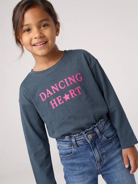 Long-sleeved T-shirt for girls green+ink blue+pale pink 