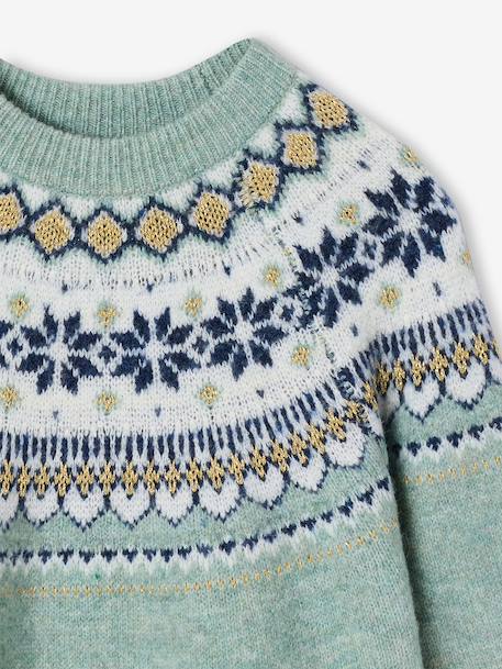 Jacquard knit dress with long sleeves for girls camel+rosy+sage green 