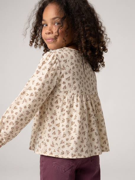 Long-sleeved blouse for girls blush+ecru 