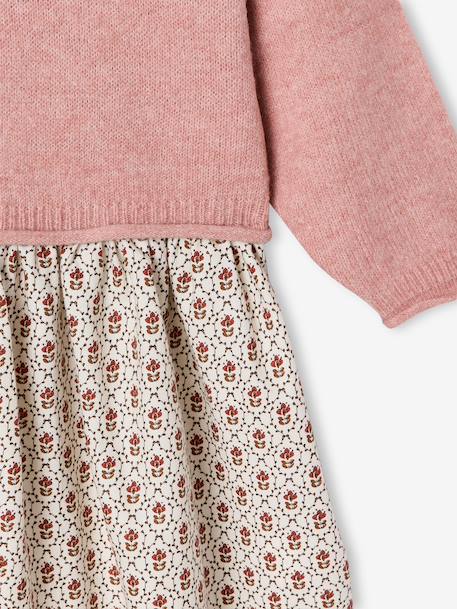 2-in-1 long-sleeved dress for girls plum+rosy 
