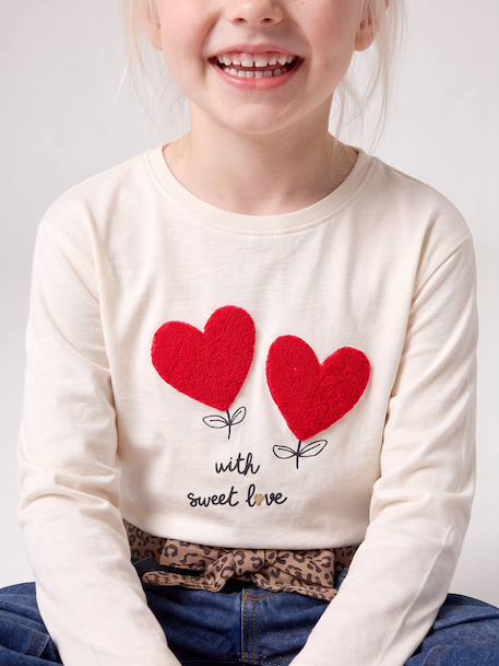 Long-sleeved T-shirt for girls ecru+rosy 