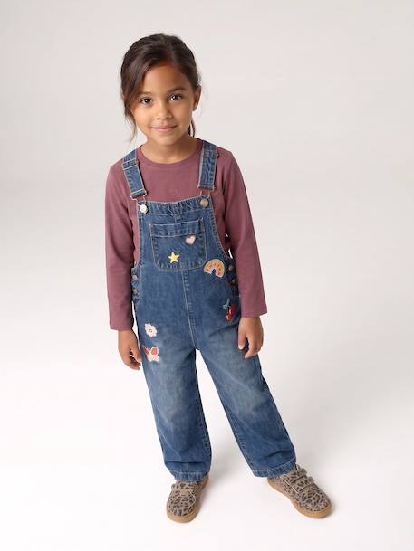 Wide-Leg Denim Dungarees for Girls black denim+denim grey+medium blue+stone 