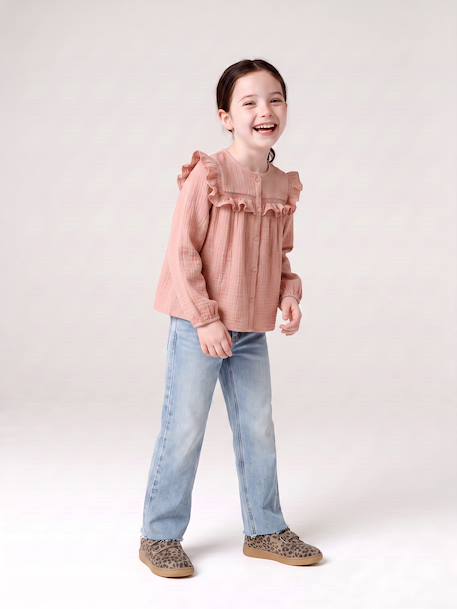 Long-sleeved shirt for girls rosy+slate blue+vanilla 