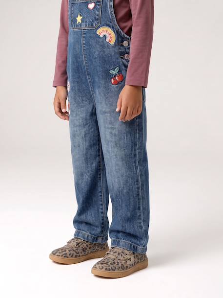Wide-Leg Denim Dungarees for Girls black denim+denim grey+medium blue+stone 