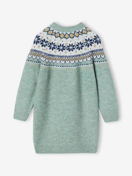 Jacquard knit dress with long sleeves for girls camel+rosy+sage green 