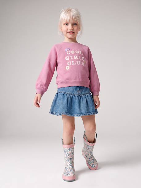 Frilled denim skirt for girls denim blue 