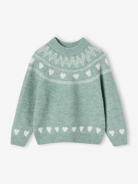 Knitted jumper Jacquard with long sleeves for girls pale pink+sage green 