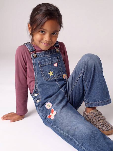 Wide-Leg Denim Dungarees for Girls black denim+denim grey+medium blue+stone 