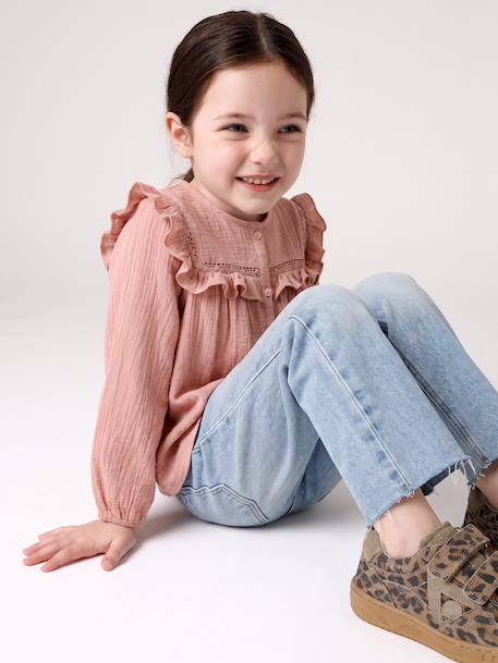 Long-sleeved shirt for girls rosy+slate blue+vanilla 