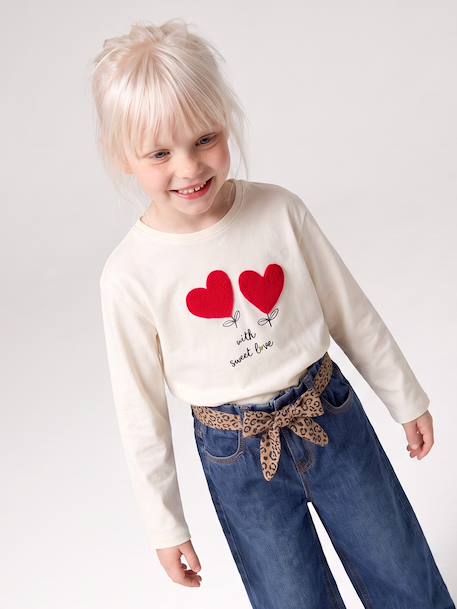 Long-sleeved T-shirt for girls ecru+rosy 