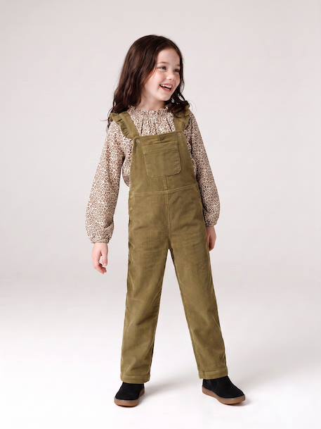 Corduroy pinafore dungarees for girls olive 