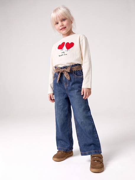 Long-sleeved T-shirt for girls ecru+rosy 