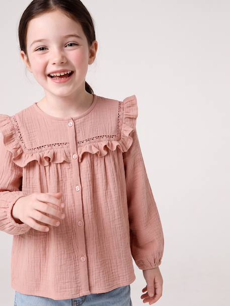 Long-sleeved shirt for girls rosy+slate blue+vanilla 