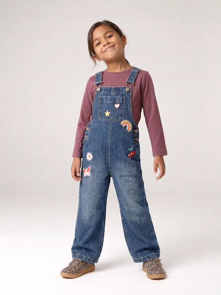 Wide-Leg Denim Dungarees for Girls black denim+denim grey+medium blue+stone 