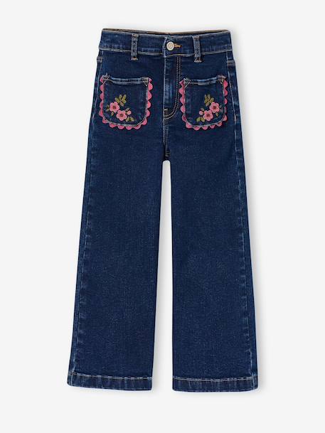 Wide-leg jeans for girls deep blue 
