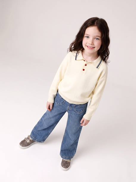 Long-sleeved polo jumper for girls ecru 
