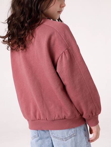 Sweatshirt with round neck for girls mauve+pale pink 