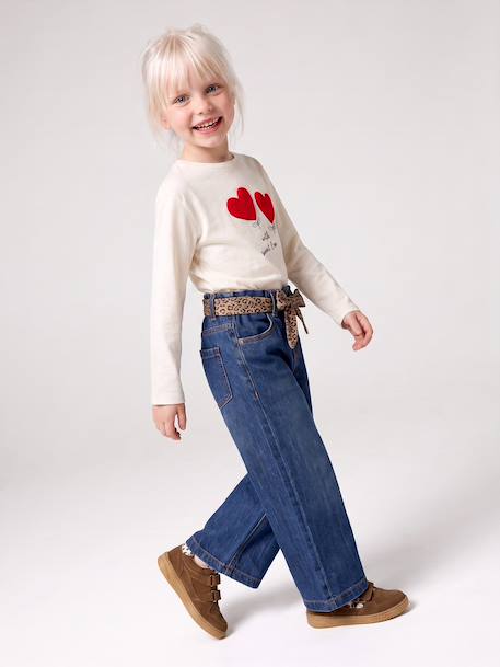 Wide-leg paperbag jeans for girls deep blue+medium blue 