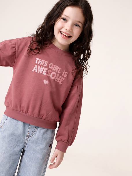 Sweatshirt with round neck for girls mauve+pale pink 