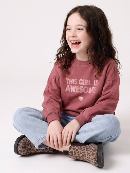 Sweatshirt with round neck for girls mauve+pale pink 