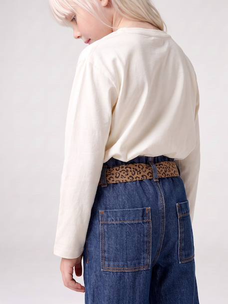 Wide-leg paperbag jeans for girls deep blue+medium blue 